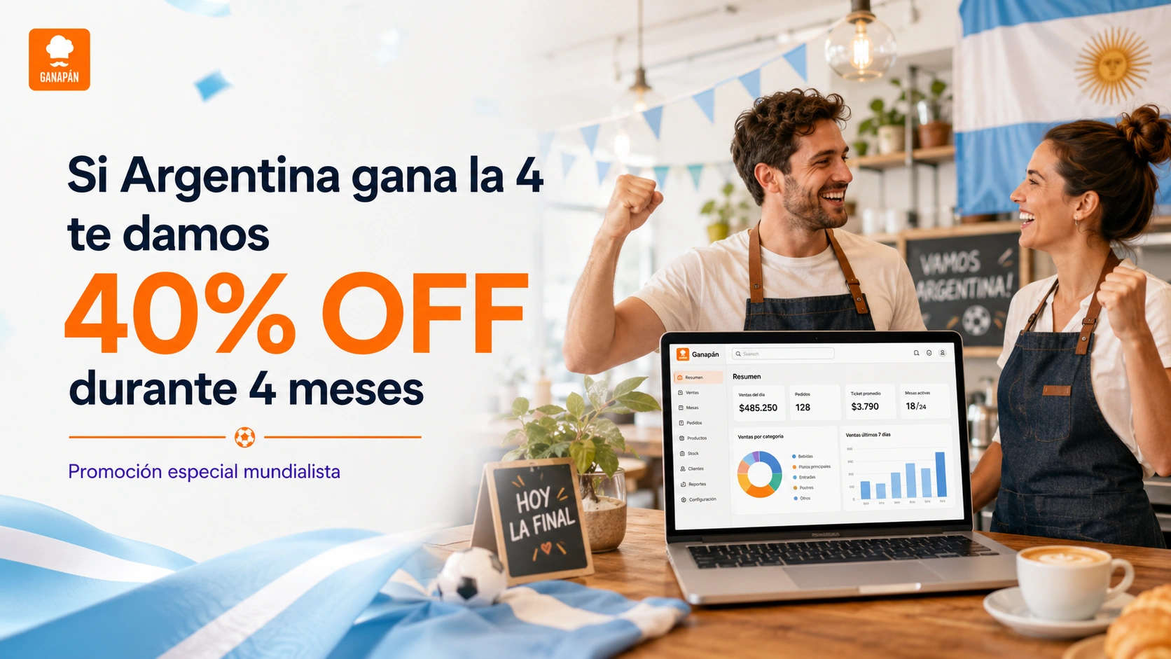 Si Argentina gana la cuarta, Ganapán te da 40% off durante 4 meses